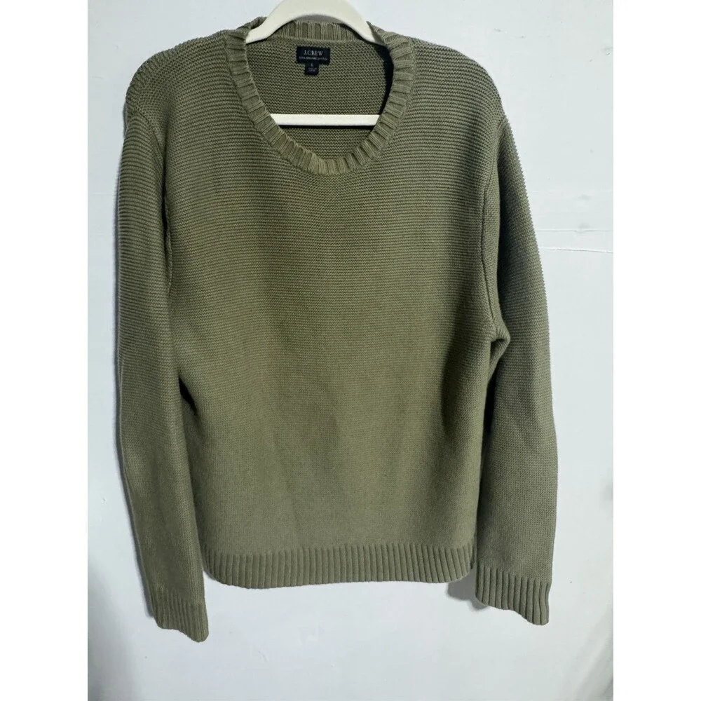 J. Crew Organic Cotton Garter Stitch Crewneck Sweater Men's L Green